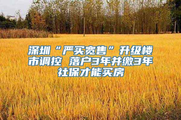 深圳“严买宽售”升级楼市调控 落户3年并缴3年社保才能买房