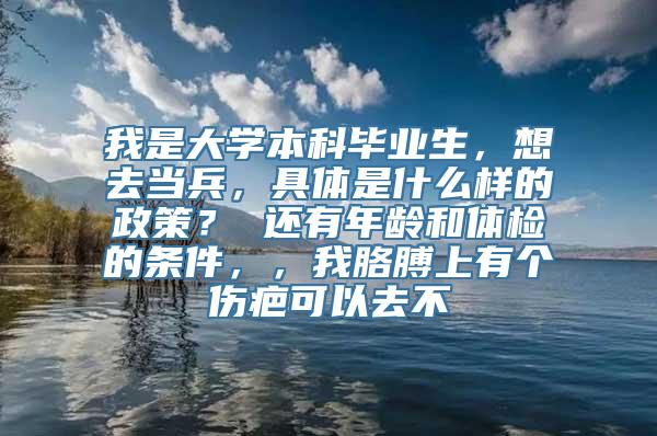 我是大学本科毕业生，想去当兵，具体是什么样的政策？ 还有年龄和体检的条件，，我胳膊上有个伤疤可以去不