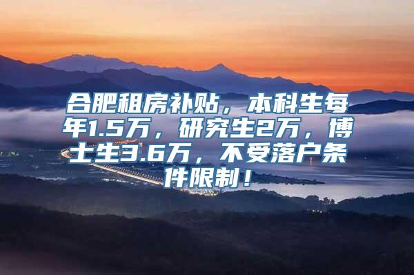 合肥租房补贴，本科生每年1.5万，研究生2万，博士生3.6万，不受落户条件限制！