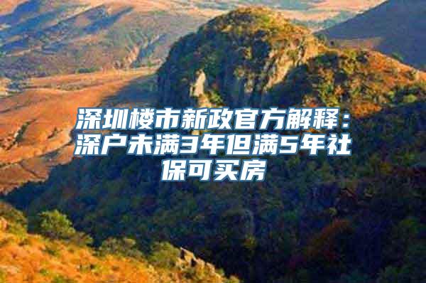 深圳楼市新政官方解释：深户未满3年但满5年社保可买房