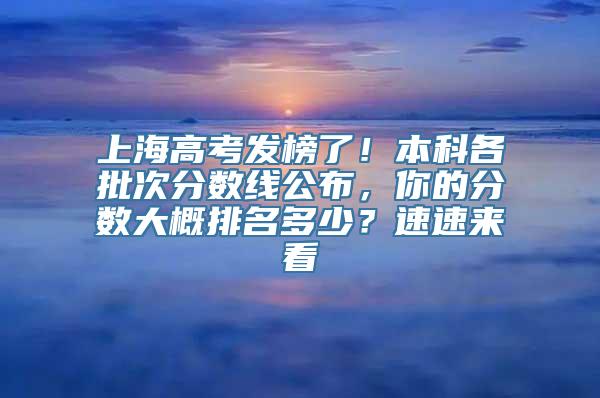 上海高考发榜了！本科各批次分数线公布，你的分数大概排名多少？速速来看→