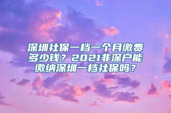 深圳社保一档一个月缴费多少钱？2021非深户能缴纳深圳一档社保吗？