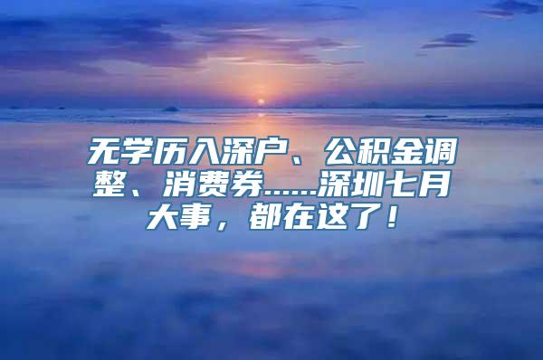 无学历入深户、公积金调整、消费券......深圳七月大事，都在这了！