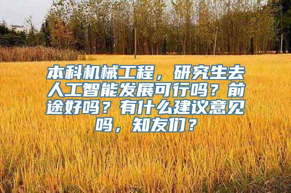 本科机械工程，研究生去人工智能发展可行吗？前途好吗？有什么建议意见吗，知友们？