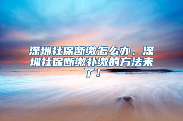 深圳社保断缴怎么办、深圳社保断缴补缴的方法来了！