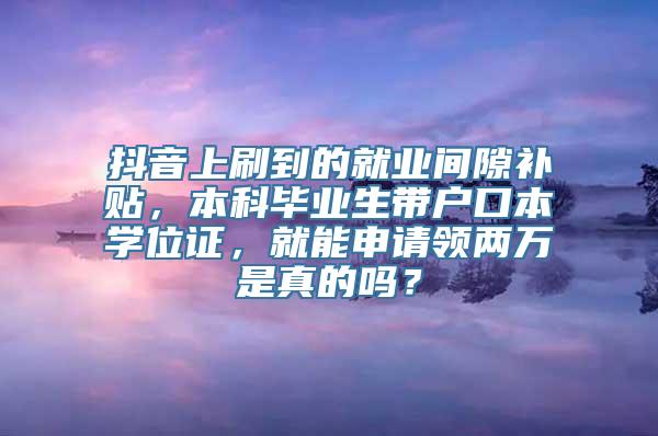 抖音上刷到的就业间隙补贴，本科毕业生带户口本学位证，就能申请领两万是真的吗？