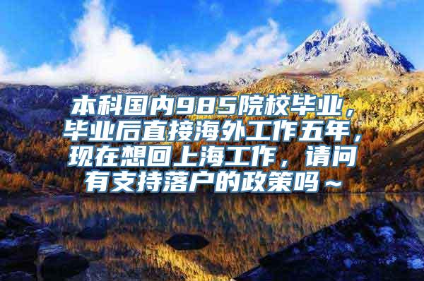 本科国内985院校毕业，毕业后直接海外工作五年，现在想回上海工作，请问有支持落户的政策吗～