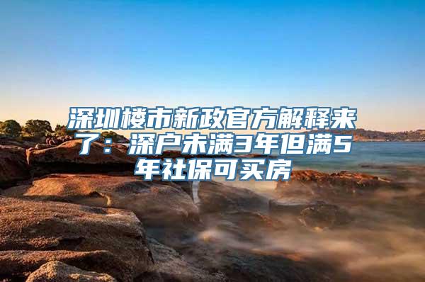 深圳楼市新政官方解释来了：深户未满3年但满5年社保可买房