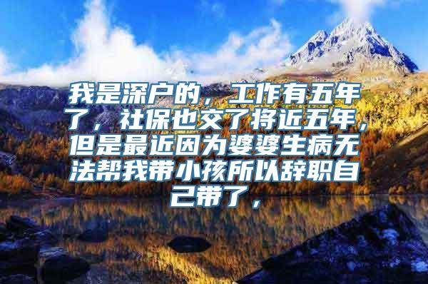 我是深户的，工作有五年了，社保也交了将近五年，但是最近因为婆婆生病无法帮我带小孩所以辞职自己带了，