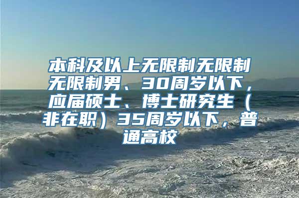 本科及以上无限制无限制无限制男、30周岁以下，应届硕士、博士研究生（非在职）35周岁以下，普通高校