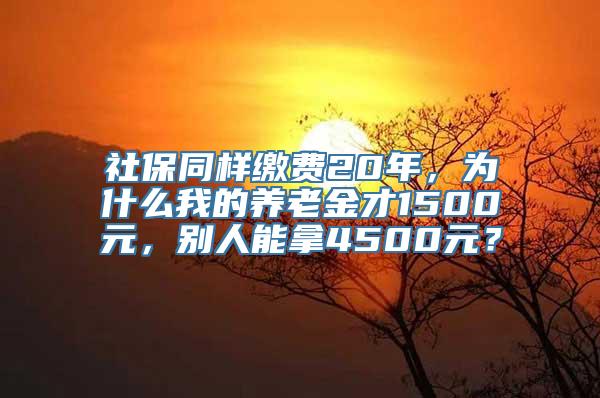 社保同样缴费20年，为什么我的养老金才1500元，别人能拿4500元？