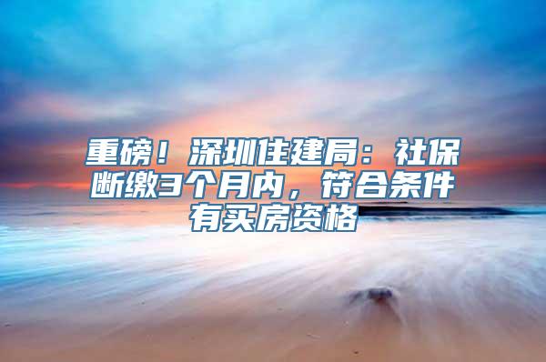 重磅！深圳住建局：社保断缴3个月内，符合条件有买房资格