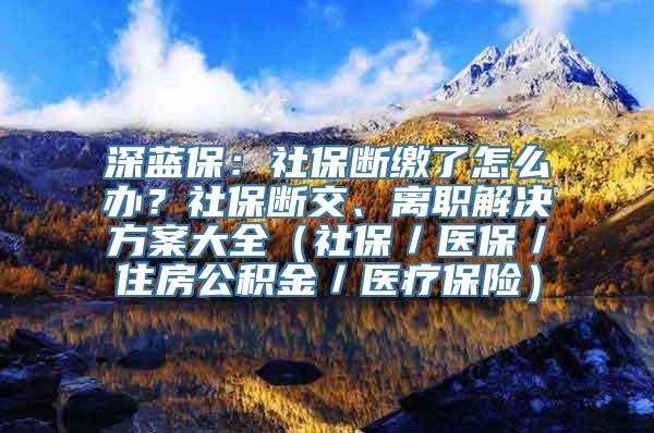 深蓝保：社保断缴了怎么办？社保断交、离职解决方案大全（社保／医保／住房公积金／医疗保险）