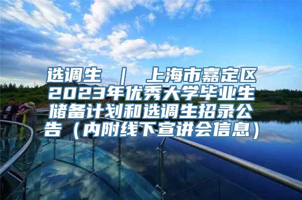 选调生 ｜ 上海市嘉定区2023年优秀大学毕业生储备计划和选调生招录公告（内附线下宣讲会信息）