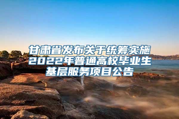 甘肃省发布关于统筹实施2022年普通高校毕业生基层服务项目公告