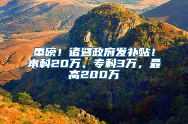 重磅！诸暨政府发补贴！本科20万、专科3万，最高200万