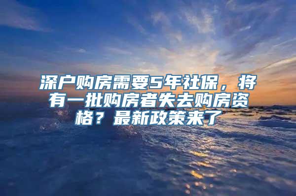 深户购房需要5年社保，将有一批购房者失去购房资格？最新政策来了