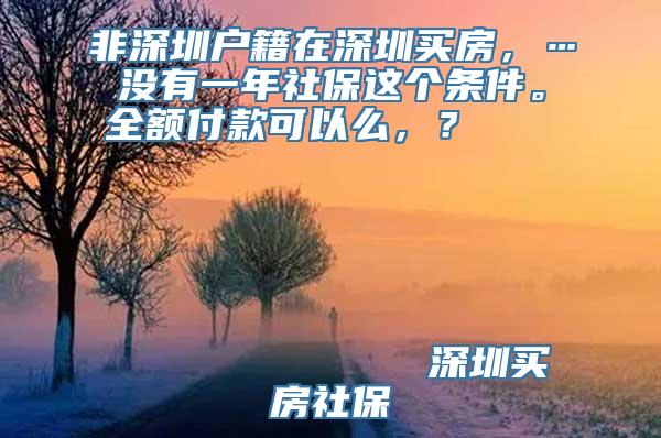 非深圳户籍在深圳买房，…没有一年社保这个条件。全额付款可以么，？                                                                                                    深圳买房社保