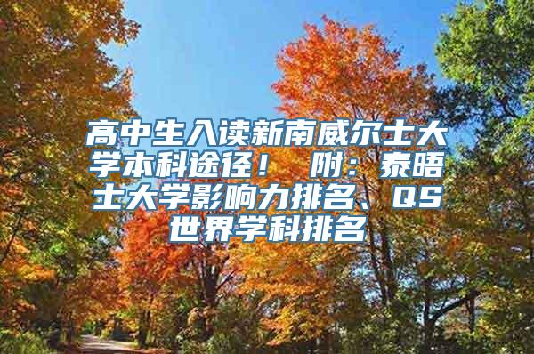 高中生入读新南威尔士大学本科途径！ 附：泰晤士大学影响力排名、QS世界学科排名