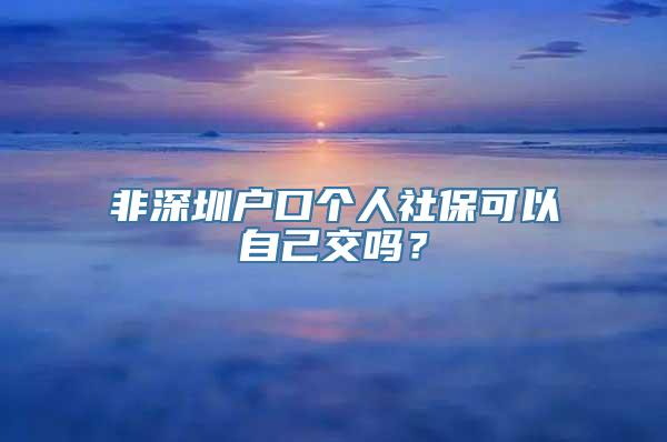 非深圳户口个人社保可以自己交吗？