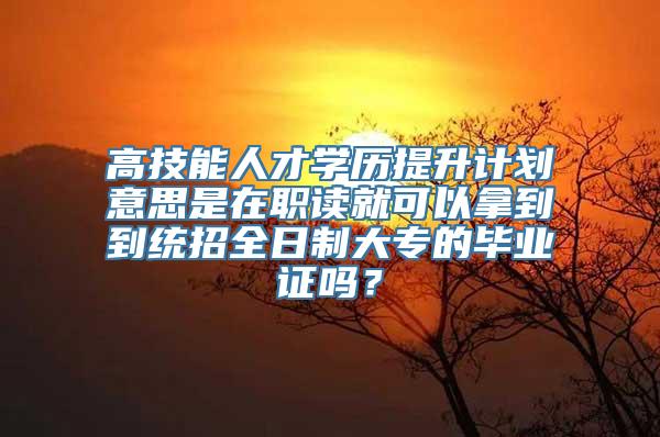 高技能人才学历提升计划意思是在职读就可以拿到到统招全日制大专的毕业证吗？