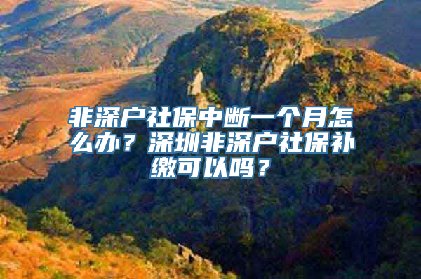 非深户社保中断一个月怎么办？深圳非深户社保补缴可以吗？