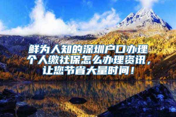 鲜为人知的深圳户口办理个人缴社保怎么办理资讯，让您节省大量时间！