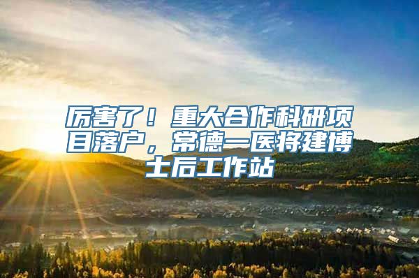 厉害了！重大合作科研项目落户，常德一医将建博士后工作站