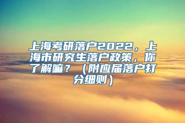 上海考研落户2022，上海市研究生落户政策，你了解嘛？（附应届落户打分细则）