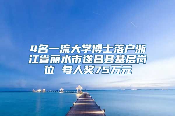 4名一流大学博士落户浙江省丽水市遂昌县基层岗位 每人奖75万元