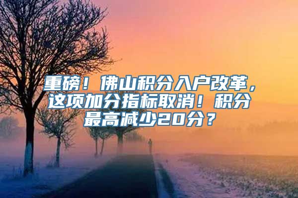 重磅！佛山积分入户改革，这项加分指标取消！积分最高减少20分？