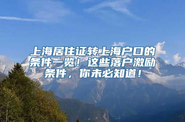 上海居住证转上海户口的条件一览！这些落户激励条件，你未必知道！