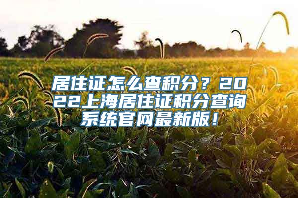 居住证怎么查积分？2022上海居住证积分查询系统官网最新版！