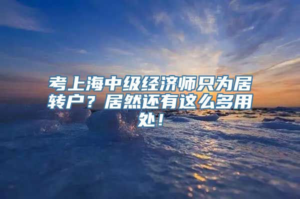 考上海中级经济师只为居转户？居然还有这么多用处！