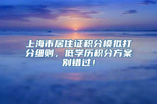 上海市居住证积分模拟打分细则，低学历积分方案别错过！