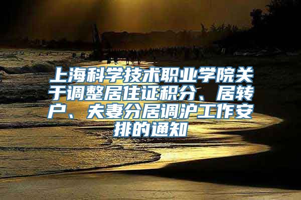 上海科学技术职业学院关于调整居住证积分、居转户、夫妻分居调沪工作安排的通知