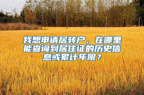 我想申请居转户，在哪里能查询到居住证的历史信息或累计年限？