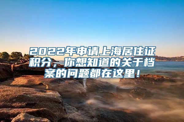 2022年申请上海居住证积分，你想知道的关于档案的问题都在这里！