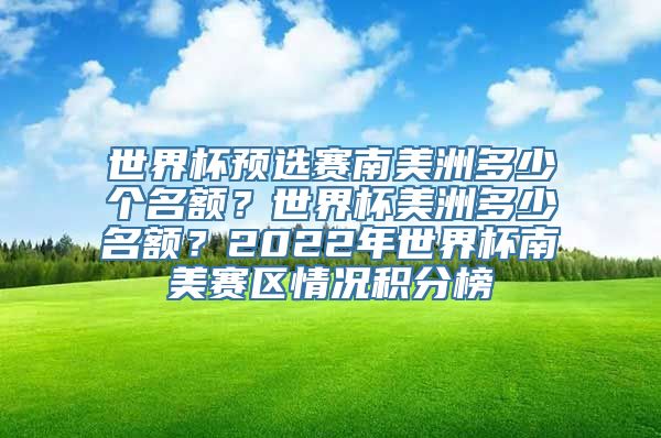 世界杯预选赛南美洲多少个名额？世界杯美洲多少名额？2022年世界杯南美赛区情况积分榜