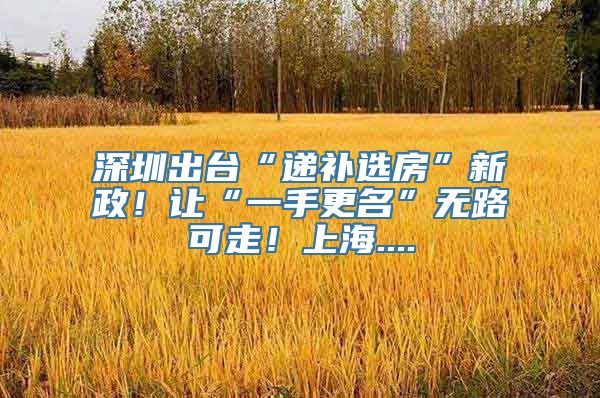 深圳出台“递补选房”新政！让“一手更名”无路可走！上海....